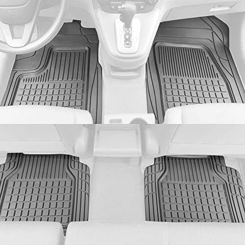 BDK Solid Pro Rubber Car Floor Mats - Performance Plus Heavy Duty Liners for Auto SUV Truck Car Van - 4-Piece Set - Thick, Odorless & All Weather (Gray)