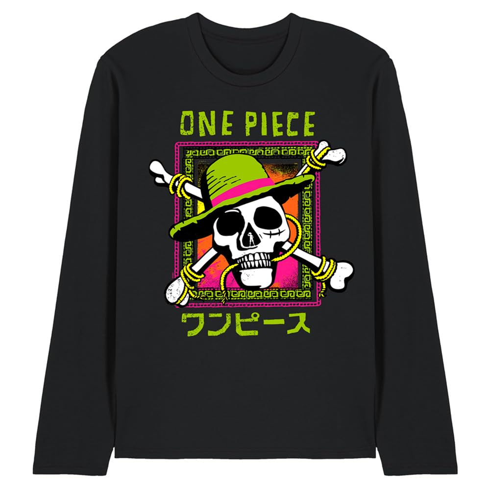 One Piece Jolly Roger Colourful Logo Unisex Long Sleeve T-Shirt, Black, Small