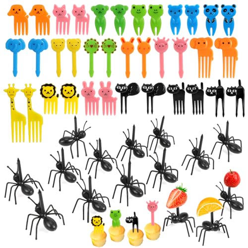 SRIZIAN 48Pcs Food Picks for Kids, 36Pcs Lunch Bento Box Food Picks and 12Pcs Ant Food Pick Animal Appetizer Forks for Snack Cake Dessert Fruit Toothpicks for School Classroom Party Supplies