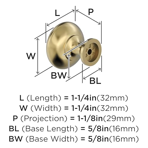 Image of Amerock 1-1 /4 inch Round Edona Polished Brass Cabinet Knob | Durable Zinc drawer knob and cabinet hardware, ideal for kitchen cabinets, bathroom vanities, dressers, and furniture