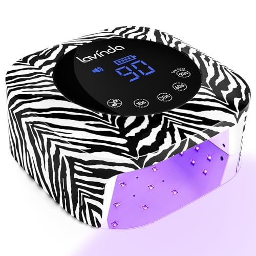 Lavinda UV Light for Gel Nails 54W UV Nail Lamp Cordless Rechargeable Nail Light with 4 Timer 2X Faster Nail Polish Curing Lamp Nail Dryer for Salon Use-Zebra Pattern