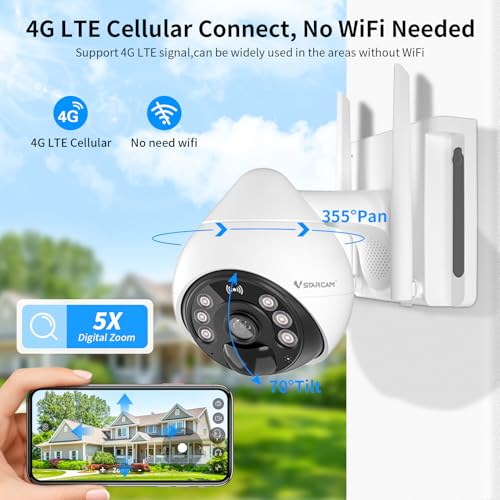 Image of VSTARCAM 4G Cellular Security Cameras Wireless Outdoor, 3MP Battery Powered Cameras for Home Surveillance, Motion Detection, Color Night Vision, Pan /Tilt, 2-Way Talk, Cloud &SD Storage
