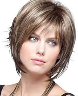 Staright Perucas de cabelo loiro curto com franjas Perucas de cabelo ondulado resistente ao calor Perucas de cabelo sintético para mulheres peruca de cabelo natural cosplay diário