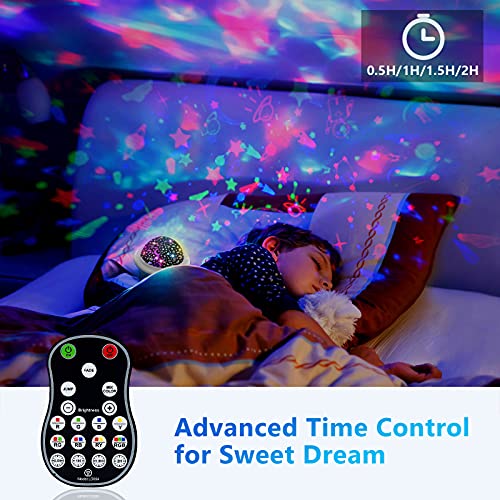 Baby Night Light Projector,3 Pattern Films+8 Lighting Colors USB Rechargeable Star Night Light Projector with Remote Control and Timer Control，Night Lighting for Kids Baby Nursery Bedroom Decorate