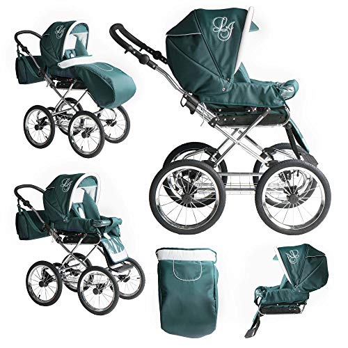 Bebebi Loving | 3 in 1 Kombi Kinderwagen Set | Nostalgie Kinderwagen | Farbe: Green Ardent