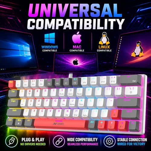 Image of Ant Esports MK1200 V2 Mini 60% Mechanical Gaming Keyboard with Red Switches| 63-Key Compact Wired Keyboard |Rainbow RGB Backlit |26-Key Anti-Ghosting|Double-Shot Keycaps|USB for PC & Laptop