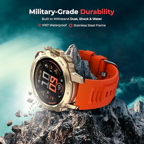 Image of Nervfit Blaze Smartwatch 1.4 inch LED Display, Bluetooth Calling, IP67 Waterproof, Heart Rate & SpO2 Monitor, Sleep & Stress Tracking, 7-Day Battery, Fitness & Sports Modes (Vibrant Gold)