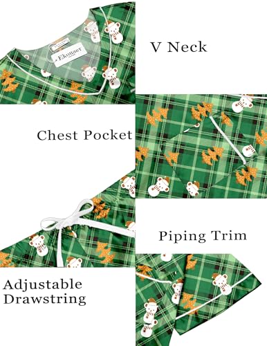 Image of Ekouaer Silk Pajama for Women Short Sleeve Satin Pj Set Two Piece Soft Sleepwear Loungewear Casual Pjs Green Christmas Teddy S
