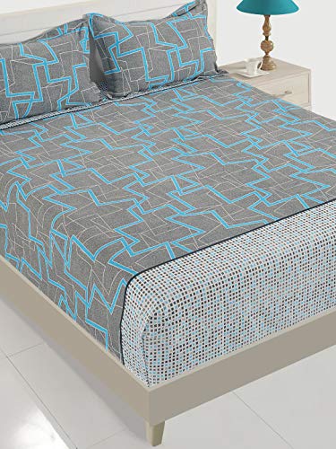 Image of Swayam 100% Cotton Single Bedsheet with 1 Pillow Cover | Size 60 x 90 inch | 144 TC | Geometric Design | Soft Breathable Bed Sheet | Comfortable & Durable for Bedroom - Grey