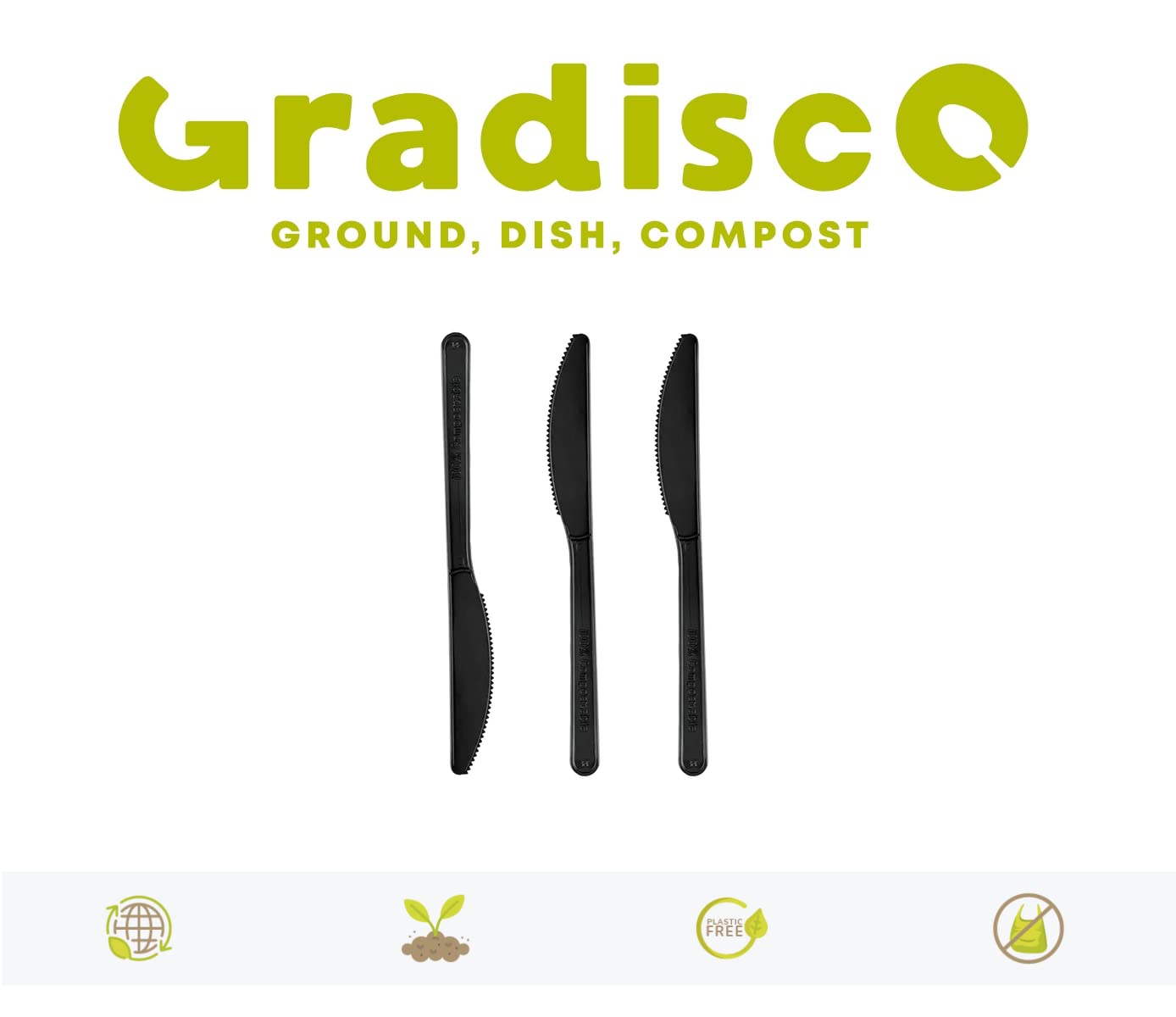 Coltelli NERI Usa e Getta da 18cm - Posate Monouso Biodegradabili Compostabili in Mater-Bi - 100% Ecologico - Coltelli di colore nero Rinforzati in confezione da 100 pezzi
