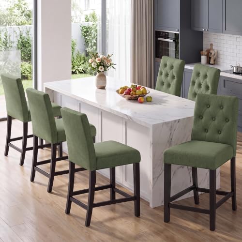 Image of MALOL Bar Stools Set of 6, Fabric Counter Height Bar Stools,Green