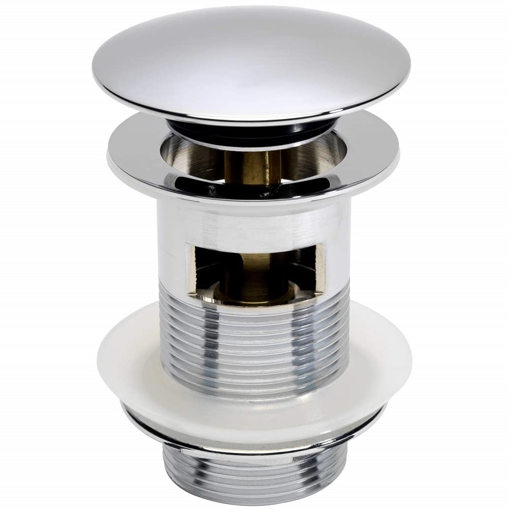 Veebath Chrome Basin Sink Waste Modern Full Dome Pop Up Click Clack Sprung Plug Slotted With Overflow