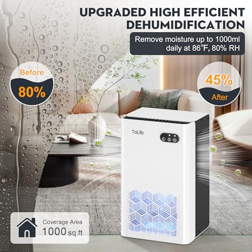 Image of ToLife Dehumidifier for Home Bedroom 1000 sq.ft with Auto Shut-Off, White