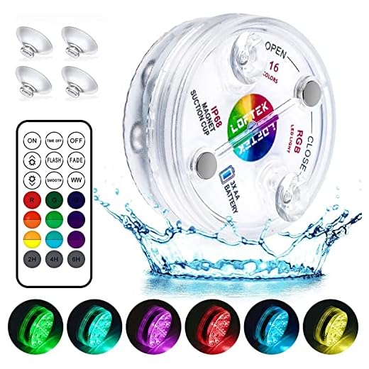 LOFTEK Submersible LED Lights with Magnet,Suction Cup, RF Remote, 13 LEDs Extra-Large Underwater Led Lights IP68 Waterproof 50M/164FT Depth,Battery Operated Decoration Light for Aquarium,Pool, Pond