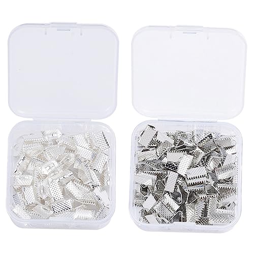 Veemoon 10mm Iron Clasp Ends for Leather Ribbon 2 Packs Crimp Clamp Ends for Jewelry Connector Components