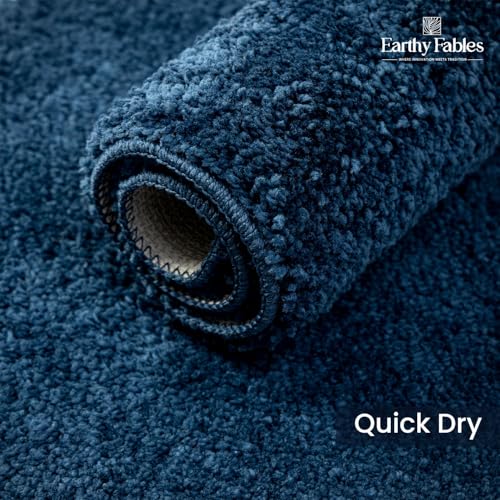Image of Earthy Fables Soft Microfiber Bath Mat - Cut Pile, Quick Dry, Anti-Skid, Water Absorbent, Non-Slip, Machine Washable Floor Rug, Shower Mat, Door Mat for Bathroom, Bedroom, 60x40 cm - Navy Blue