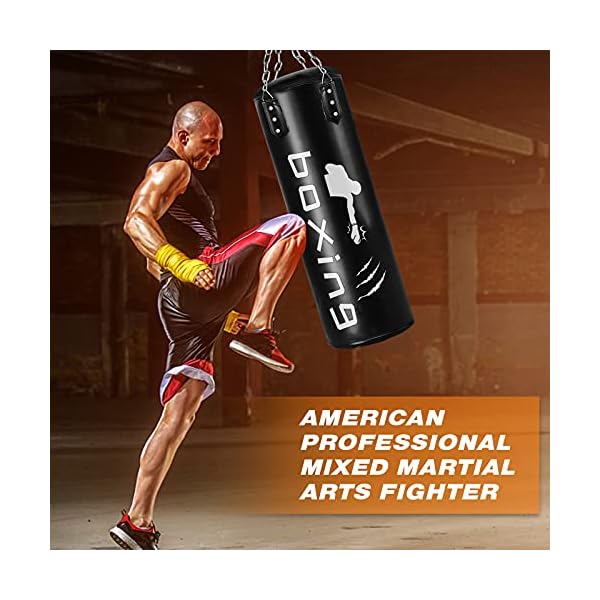 Sporty freestanding sandbag 50 inches, Heavy-Duty Filling Set can be 100 pounds、Adjustable Wall Bracket Ceiling Hook Punch Chain Boxing MMA Muay Thai Karate Taekwondo Kickboxing Training Workout