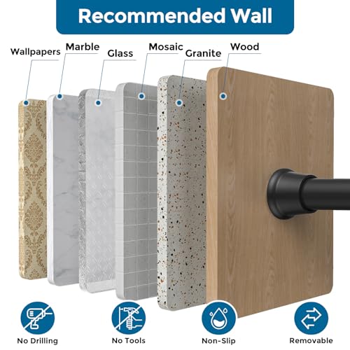 Image of AIZESI 2PCS Black Spring Tension Curtain Rod, 31-77in, No-Drill | Adjustable No Dril