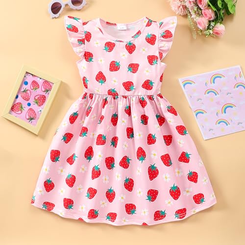Girls Ruffle Sleeve Dinosaur Dresses Mermaid Summer Butterfly Casual Dress Kids Koala Swing Party Sundress 2-8 Years3