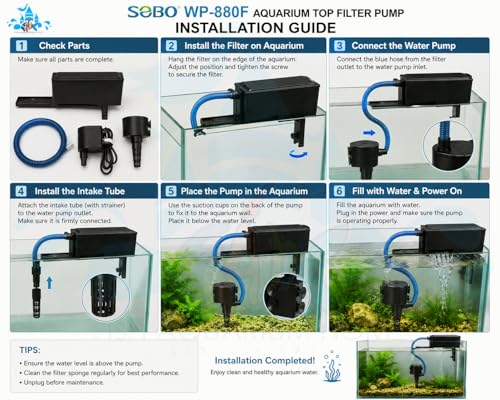 Image of FAH WP-880F TANK TOP FILTER Sobo Power 15W| Max Flow: 650L /H | 1.5Ft to 2.5ft Aquarium | For Super Cleaning with inchFREE inch Cotton Pad (submersible)