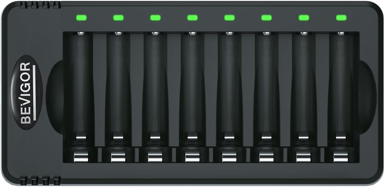 LED 8-slot Battery Charger for AA & AAA Rechargeable Batteries, Type C Input 5V 2A Fast Charging Function for Ni-MH Ni-CD Rechargeable Batteries, AA AAA Battery Charger