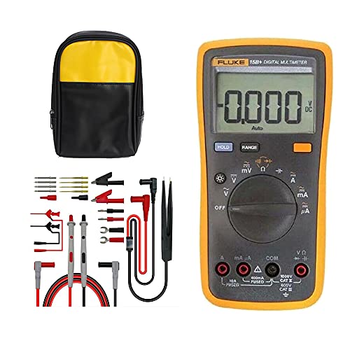 Whizzotech FLUKE 15B+ F15B+ Digital Multimeter Meter Auto Range AC DC Voltage Current With Soft Bag And 21 IN 1 Multimeter Test Lead Kit