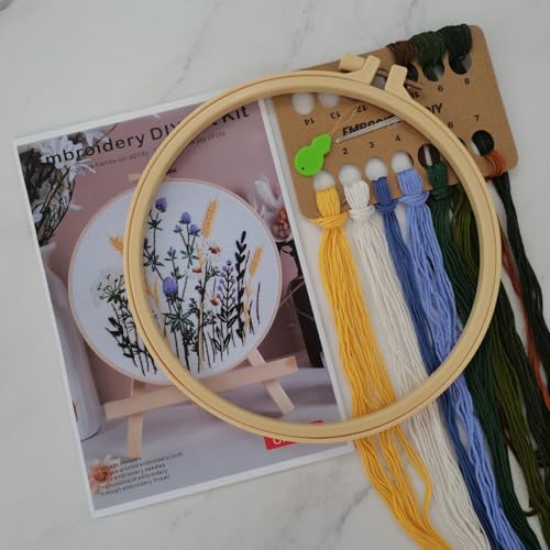 Image of Esffaci Embroidery Starter Kit for Adult Beginner with Flowers Pattern Hand Embroidery Set with Cloth Hoop Needle Threader Floss and Instruction