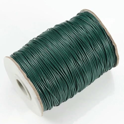 Cordón de Cuero Encerado de 10 Metros (1,0, 1,5 y 2,0 mm), Hilo de algodón para Hacer Joyas, Pulseras, Collares, etc., Color Verde, 1,5 mm.