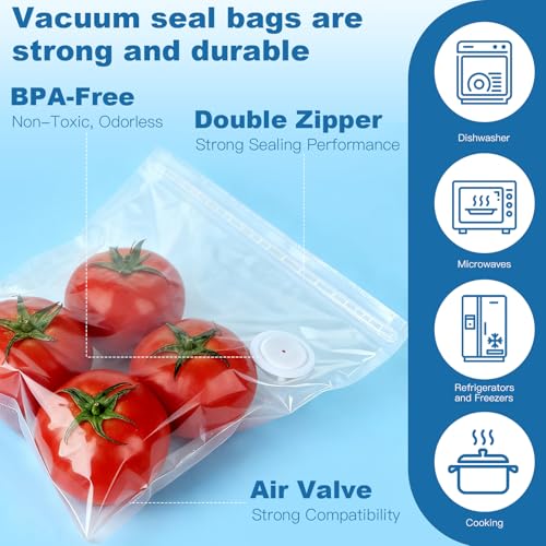 Image of Vacuum Sealer Bags with Air Valve,8 PCS 10 inchx11 inch Reusable Vacuum Seal Bags,BPA-Free Heavy Duty Food Storage Bags for Food Storage, Cooking