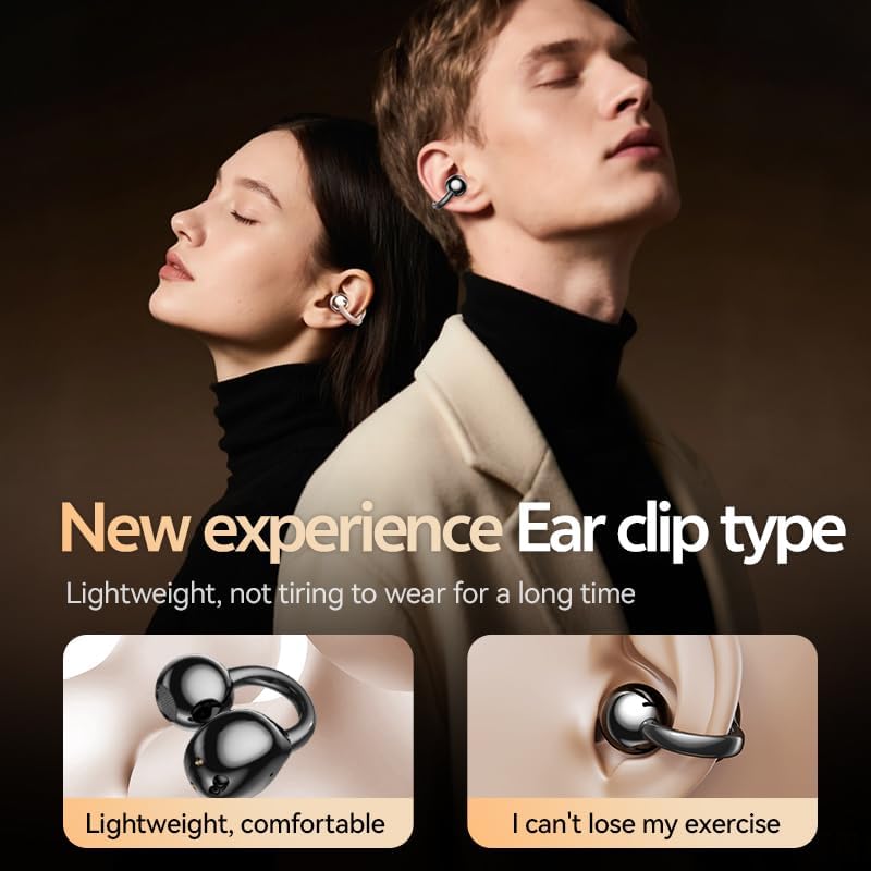 Running Bone Conduction Open Ear Headphones, Bluetooth 5.4 Wireless Earbuds with Mic, 60H Playtime, IPX5 Waterproof, Comfortable Ear Clip Design, HD Call, Type-C Fast Charge for Running, Workouts