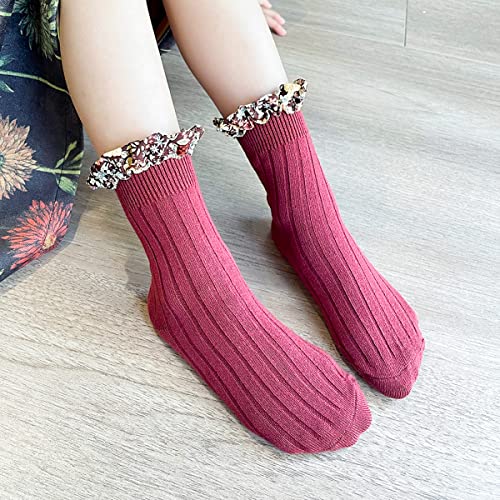 Baby Girls Vintage Ankle Lace Socks Toddler Ruffles Casual Floral Stripe Socks 6 Pack4