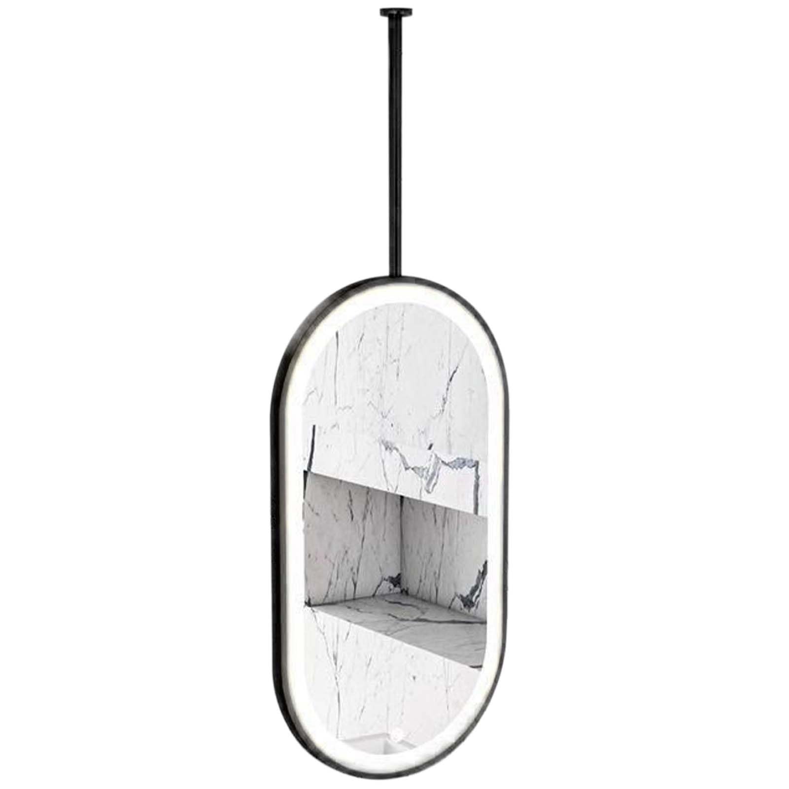 FGXHHS Ceiling Mounted Hanging Mirror with Lights and Boom, Practical Metal Frame Vanity Large Oval for Bathroom Shaving - Customizable(50cmx70cm)