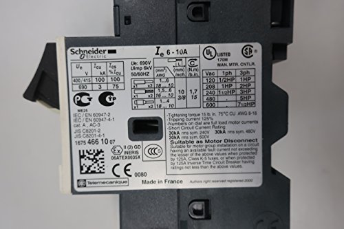SCHNEIDER GV2ME14 Interruptor Manual Motor 6-10A 7-1/2 HP D607807 miniatura 7