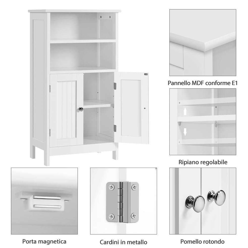 Yaheetech Mobile da Bagno Armadietto da Terra Autoportante Bianco Mobiletto da Pavimento con 2 Ante Ripiano Regolabile Armadio D'archivio Multiuso da Soggiorno Cucina 92,5 x 50 x 30 cm