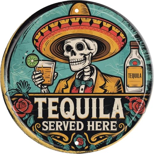 Skull Decor Vintage Round Metal Sign Wall Art Ideal for Bedrooms Living Rooms Bars Cafes Garages Gift for Friends and Family 8x8 In