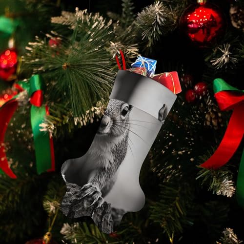 Weihnachtsstrumpf aus Polyester, Pfotenabdruck, hellgrauer Eichhörnchen-Druck, Weihnachtsstrumpf mit Pfotenabdruck, perfekte Urlaubsdekoration und Geschenktüte