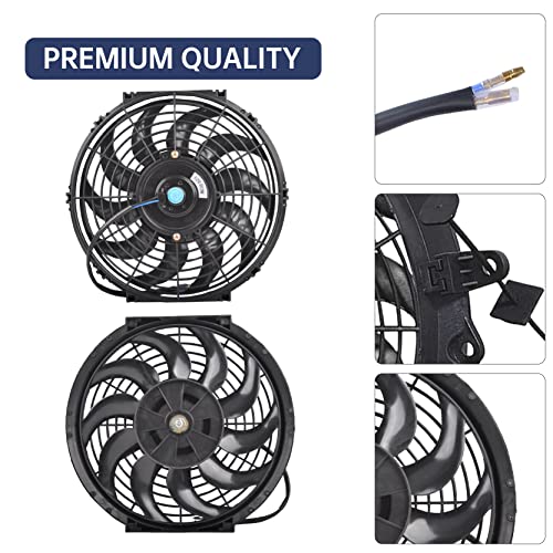 Batoneco 12" Electric Radiator Cooling Fan Mounting Kit, 12V Cooling Radiator Fan With 80W 800 Cfm Slim High Performance Universal (Black) #TOP2