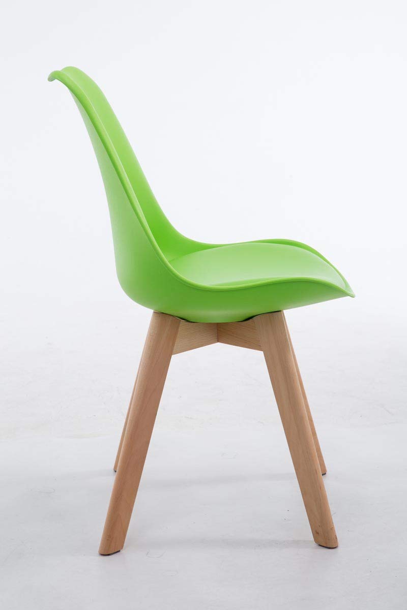 CLP Chaise Retro Design Borneo V2 Similicuir I Chaise Visiteur Pieds en Bois I Dossier Et Assise Rembourrés I Chaise Style Scandinave, Couleur:Vert, Couleur du Cadre:Natura