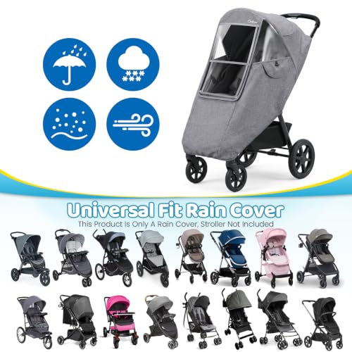 Image of Clear Stroller Rain Cover, Universal Fit, Side Ventilation, Light Gray