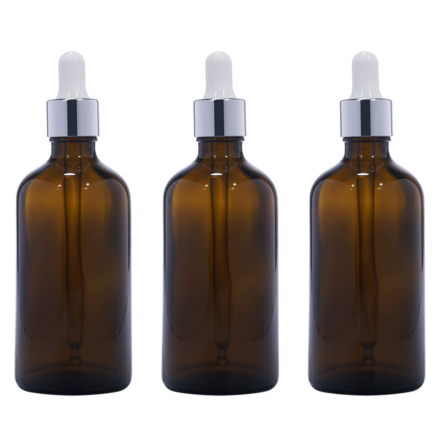 6psc 100ml amber glass bottle with silver ring dropper + glass pipette + silicon teat (amber 100 ml - 6 pc pharma grade a+) || extra pp cap & euro dropper also included || shophomeo®