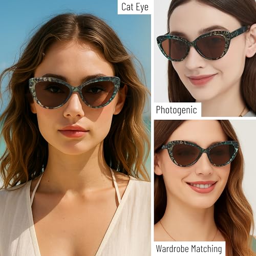 Polarized Cat Eye Sunglasses for Women – Oversized Green Cheetah Leopard Print Frame, Vintage Retro Big UV400 Shades4