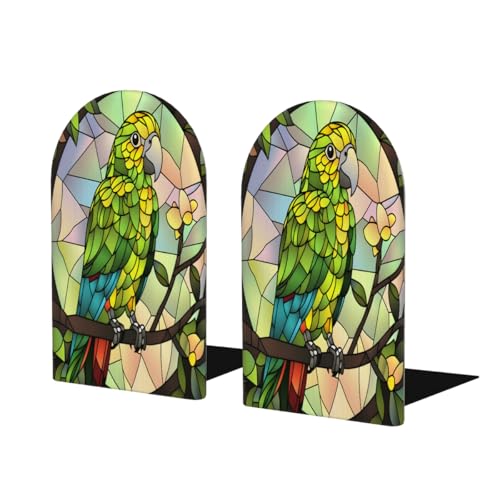 (2 PCS/1 Pairs) Wood Bookends Animal Flower Parrot Decorative Wood Bookends for Student School Shelves Kids Room Desk Home Office Book Stoppers for Holiding Books 5x3 Inch