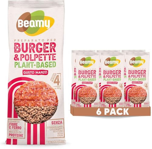 Beamy, Preparato per Burger e Polpette Plant-Based, Mix Vegetale Alternativo alla Carne, Senza Glutine e Conservanti, Gusto Manzo, 2x120 g