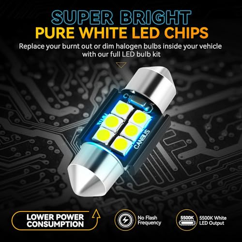 Auto Dynasty 8 Pieces 12V 5500K Interior Car Map Cargo License Plate LED Light Bulbs Kit Compatible with Dodge Charger 2006-2010, Pure White