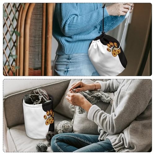 Image of Sellikakes Small Yarn Bag Crochet Storage Organizer, Sunflower Dog Paw Knitting Bag Portable Knitting Bag, Yarn Holder for Crochet Project Knitting & Crochet Needle Accessories