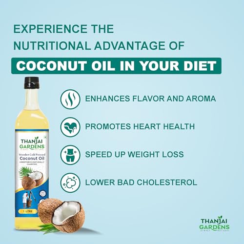 Image of THANJAI GARDENS Wooden Cold Pressed COCONUT OIL 100% Pure & Natural Pack of