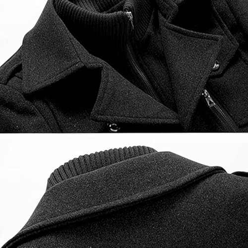 Mens Trench Coat Wool Blend Layered Collar Classic Stylish Business Overcoat Warm Winter Trench Pea Coats Lapel Plain4