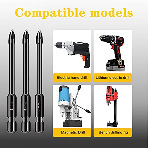 10Pcs Glass and Tile Drill Bit,1/4 Hex Shank 6mm Multi-Purpos Glass Concrete Drill Bit Set For Mirror and Ceramic Tile on Concrete and Brick Wall. 6 10Pcs Glass and Tile Drill Bit,1/4 Hex Shank 6mm Multi-Purpos Glass Concrete Drill Bit Set For Mirror and Ceramic Tile on Concrete and Brick Wall. - Image 6