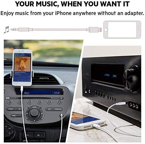 [Apple MFi Certified] Lightning to 3.5mm AUX Audio Stereo Cable, AUX Cord for iPhone Compatible with iPhone 13/12/11/XS/XR/X/8/7/iPad, iPod to Car Stereo, Speaker, Headphone, Support All iOS (White)