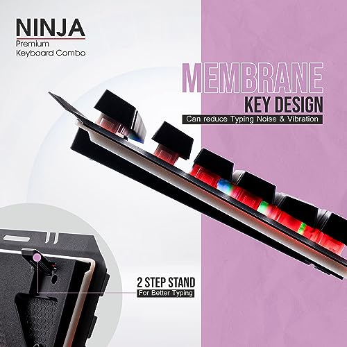 Image of Zebion Ninja Gaming Keyboard and Mouse Combo,Braided Cable,Durable Metal Body,Multimedia Keys and Gaming Mouse with 6 Buttons, Multi-Color LED Lights, High-Resolution Sensor with 3200 DPI (Black)